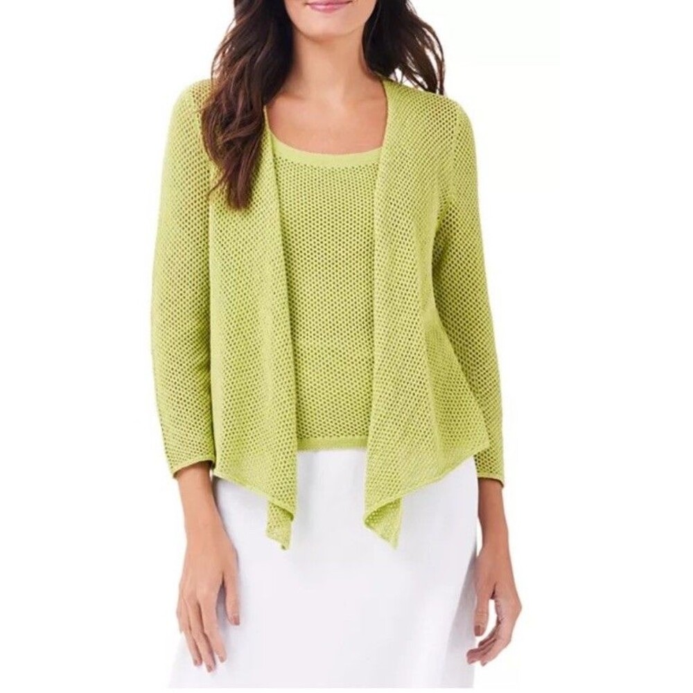 Nic+Zoe Women's Mesh 4-Way Open Front Cardigan Sweater Lime Green NWOT